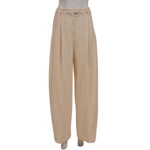 Christian Dior Womens Wide Leg Pants US 12 Cream Tan Wool High Waist Trousers